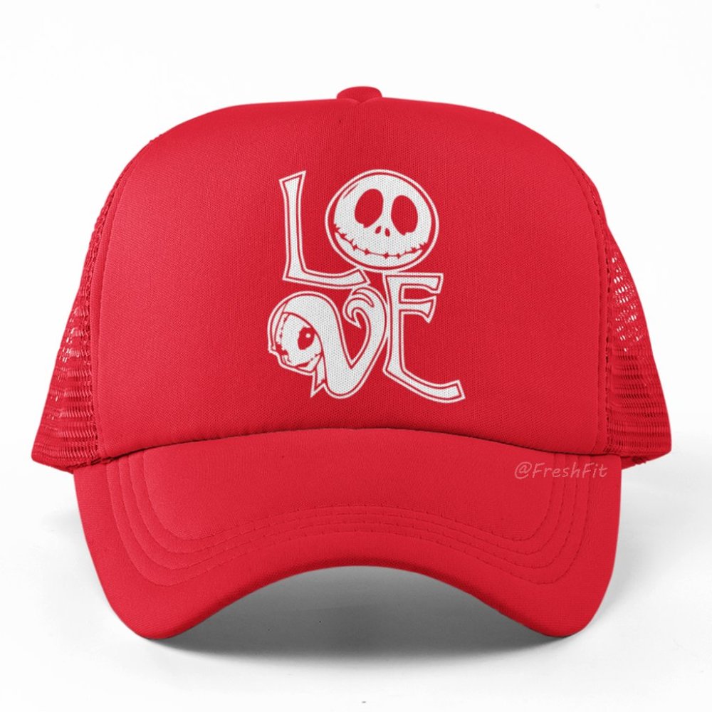 🆕LOVE Skellingtons Red Foam Trucker Hat Mesh Snapback Cap